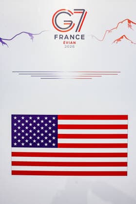 June 15, 2026, Geneva, Switzerland, European Union: A United States country marker is seen beneath G7 France Evian 2026 branding during the G7 summit in Evian-les-Bains. Geneva European Union - ZUMAo116 20260615_znp_o116_039 Copyright: xBiancaxOterox