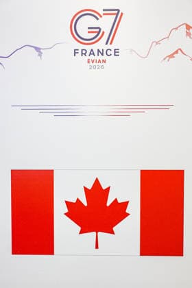 June 15, 2026, Evian-Les-Bains, France, European Union: A Canada country marker is seen beneath G7 France Evian 2026 branding during the G7 summit in Evian-les-Bains. Evian-Les-Bains European Union - ZUMAo116 20260615_znp_o116_043 Copyright: xBiancaxOterox