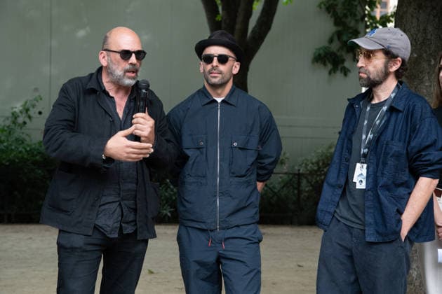 JR s trompe-l oeil Installation La Caverne Opening - Paris JR and Thomas Bangalter attend the opening of the trompe-l oeil installation La Caverne on the Pont-Neuf bridge in Paris, France on June 16, 2026. Photo by Lionel Urman ABACAPRESS.COM Paris France  Copyright: xUrmanxLionel ABACAx