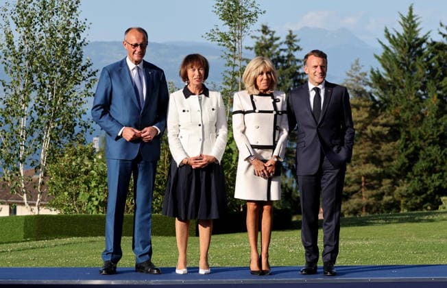 President Emmanuel Macron, his wife Brigitte Macron, German Chancellor Friedrich Merz, and his wife Charlotte Merz Arrival of thestate and government for a working dinner Responding together to major international challenges on the sidelines of the G7 summit in Évian-les-Bains on June 15, 2026 Dominique Jacovides Bestimage Arrival of the G7 heads of state and government for a working dinner Responding together to major international challenges on the sidelines of the G7 summit in Évian-les-Bains on June 15, 2026, Évian, France,detected_source_language  Copyright: xDOMINIQUExJACOVIDESx xBESTIMAGExDOMINIQUExJACOVIDESx xBESTIMAGEx