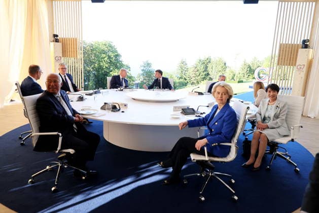 António Costa, President of the European Council; Friedrich Merz, Chancellor of Germany; Keir Starmer, Prime Minister of the United Kingdom; U.S. President Donald Trump, President Emmanuel Macron, Mark Carney, Prime Minister of Canada, Giorgia Meloni, Prime Minister of Italy, Sanae Takaichi, Prime Minister of Japan Arrival ofstate and government for a working dinner Responding together to major international challenges on the sidelines of the G7 summit in Évian-les-Bains on June 15, 2026, Évian, France,detected_source_language  Copyright: xDOMINIQUExJACOVIDESx xBESTIMAGExDOMINIQUExJACOVIDESx xBESTIMAGEx