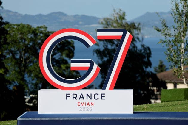 Illustration of the G7 Evian logo  Copyright: xDOMINIQUExJACOVIDESx xBESTIMAGExDOMINIQUExJACOVIDESx xBESTIMAGEx