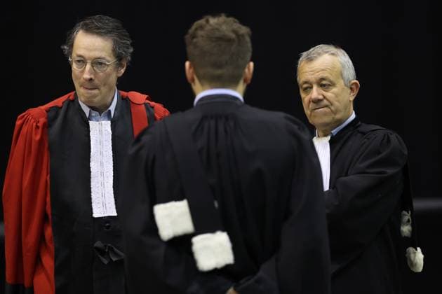 Attorney general Gilles Dupuis, Lawyer Killian Vanderper defending P. Falzone, and Lawyer Frank Discepoli, defending P. Falzone pictured during the session to debate the sentence at the trial of P. and A. Falzone, at the assize court of Hainaut Province, in Mons, on Tuesday 16 June 2026. The trial of the two men concerns the 2022 tragedy in Strepy-Bracquegnies, where a car plowed into a carnival parade around 5:00. Six people died at the scene, and a seventh months later in the hospital. P. Falzone was found guilty for seven murders and 79 attempted murders. A. Falzone was found guilty of 59 failure to assist a person in danger.  VIRGINIExLEFOUR 177838321