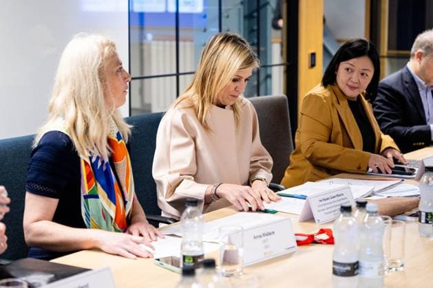 Londen, The Netherlands, 2026-06-16 09:09:47 LONDON, 16-06-2026, Queen Maxima at a roundtable discussion with financial service providers at Nationwide. The Queen is visiting London in her capacity as Special Advocate of the United Nations Secretary-General for Financial Health (UNSGSA). PHOTO: NLBeeld POOL Mischa Schoemaker Credit: NL Beeld Patrick van Emst  Copyright: xx x