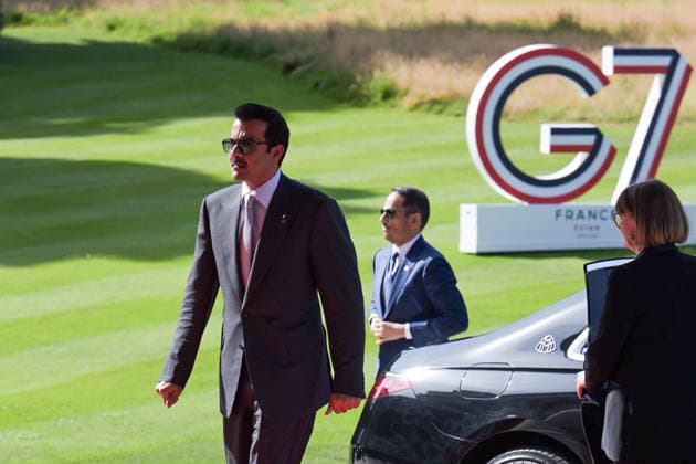 G7 Summit - Emir of Qatar Arrival Emir of Qatar, Sheikh Tamim bin Hamad Al Thani arrives to the Hotel Royal during the G7 summit, in Evian, eastern France, on June 16, 2026. A G7 summit is set to take place June 15 to 17 in the French town of Evian-les-Bains near Switzerland and it will be attended by country leaders as well as the EU s foreign policy chief and ministers from Brazil, Canada, the United Arab Emirates and Turkey. Photo by Ammar Abd Rabbo ABACAPRESS.COM Evian France  Copyright: xAbdxRabboxAmmar ABACAx