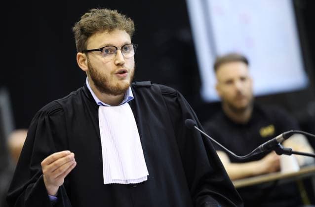 Lawyer Killian Vanderper defending P. Falzone, and The accused Paolo Falzone pictured during the session to debate the sentence at the trial of P. and A. Falzone, at the assize court of Hainaut Province, in Mons, on Tuesday 16 June 2026. The trial of the two men concerns the 2022 tragedy in Strepy-Bracquegnies, where a car plowed into a carnival parade around 5:00. Six people died at the scene, and a seventh months later in the hospital. P. Falzone was found guilty for seven murders and 79 attempted murders. A. Falzone was found guilty of 59 failure to assist a person in danger.  VIRGINIExLEFOUR 177840504
