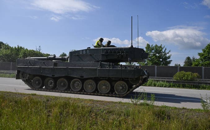 The first military exercise involving the movement of nine Leopard 2A4 tanks and one recovery vehicle along the D35 motorway from the base in Praslavice toward the Velky Ujezd exit took place in Olomouc Region, Czech Republic, on June 16, 2026. (CTKxPhoto LudekxPerina) CTKPhotoP2026061603211  CTKPhotoP2026061603211