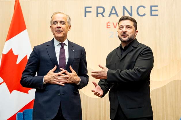 June 16, 2026, Evian-Les-Bains, France: CanadaöÄÃ s Prime Minister Mark Carney meets with Volodymyr Zelenskyy president of Ukraine, during the G7 summit in Evian-les-Bains, France, on Tuesday, June 16, 2026. Evian-Les-Bains France  - ZUMAc35_ 20260616_zaf_c35_003 Copyright: xChristopherxKatsarovx