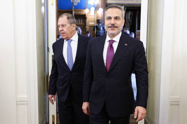 RUSSIA, MOSCOW - JUNE 16, 2026: Russia s Foreign Minister Sergei Lavrov (L) and Hakan Fidan, Foreign Minister of Turkey, are seen ahead of a meeting at the Reception House of the Foreign Ministry. Alexander Shcherbak TASS  93890487
