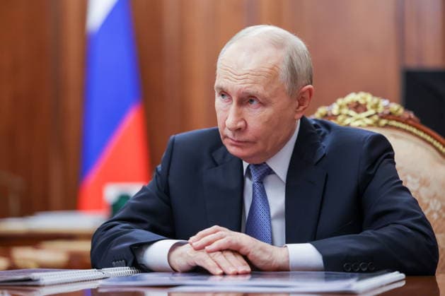 RUSSIA, MOSCOW - JUNE 16, 2026: Russia s President Vladimir Putin looks on during a meeting with Sergei Menyailo, head of Russia s Republic of North Ossetia-Alania, at Moscow s Kremlin. Vyacheslav Prokofyev Russian Presidential Press and Information Office TASS  93892650