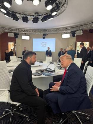 Trump, Zelenskyy meet on sidelines of G7 summit in France EVIAN-LES-BAINS, FRANCE - JUNE 16: (----EDITORIAL USE ONLY - MANDATORY CREDIT - UKRAINIAN PRESIDENCY HANDOUT - NO MARKETING NO ADVERTISING CAMPAIGNS - DISTRIBUTED AS A SERVICE TO CLIENTS----) Ukrainian President Volodymyr Zelenskyy meets with US President Donald Trump on the sidelines of the Group of Seven summit in Evian-les-Bains, France on June 16, 2026. Ukrainian Presidency Handout Anadolu Evian-les-Bains France. Editorial use only. Please get in touch for any other usage.  Copyright: x2026xAnadoluxUkrainianxPresidencyx xHandoutx
