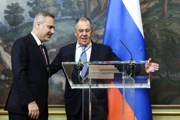 RUSSIA, MOSCOW - JUNE 16, 2026: Russia s Foreign Minister Sergei Lavrov (R) and Hakan Fidan, Foreign Minister of Turkey, after a press conference following their talks at the Reception House of the Foreign Ministry Moscow Russia  - ZUMAt113 20260616_zaa_t113_166 Copyright: xAlexanderxShcherbakx