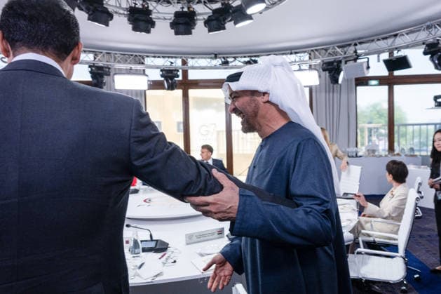 UAE President Sheikh Mohamed bin Zayed al Nahyan (MBZ) during a working lunch as part of the G7 summit in Evian, eastern France, on June 16, 2026 A G7 summit is set to take place June 15–17 in the French town of Évian-les-Bains near Switzerland, and it will be attended by national leaders as well as the EU’s foreign policy chief and ministers from Brazil, Canada, the United Arab Emirates, and Turkey. Ammar Abd Rabbo Pool Bestimage Évian-les-Bains, France,detected_source_language  Copyright: xAmmarxAbdxRabbo Pool BestimagexAmmarxAbdxRabbo Pool Bestimagex