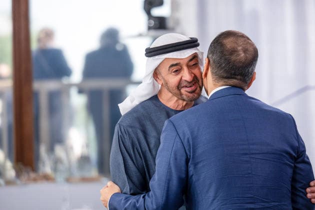UAE President Sheikh Mohamed bin Zayed al Nahyan (MBZ) during a working lunch as part of the G7 summit in Evian, eastern France, on June 16, 2026. A G7 summit is set to take place June 15–17 in the French town of Évian-les-Bains near Switzerland, and it will be attended by national leaders as well as the EU’s foreign policy chief and ministers from Brazil, Canada, the United Arab Emirates, and Turkey. Ammar Abd Rabbo Pool Bestimage Évian-les-Bains, France,detected_source_language  Copyright: xAmmarxAbdxRabbo Pool BestimagexAmmarxAbdxRabbo Pool Bestimagex