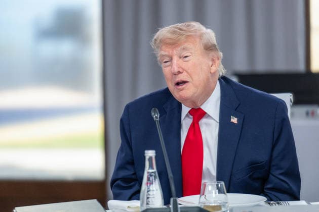 U.S. President Donald Trump during a working lunch as part of the G7 summit in Evian, eastern France, on June 16, 2026 A G7 summit is set to take place June 15–17 in the French town of Évian-les-Bains near Switzerland, and it will be attended by national leaders as well as the EU’s foreign policy chief and ministers from Brazil, Canada, the United Arab Emirates, and Turkey Ammar Abd Rabbo Pool Bestimage Évian-les-Bains, France,detected_source_language  Copyright: xAmmarxAbdxRabbo Pool BestimagexAmmarxAbdxRabbo Pool Bestimagex