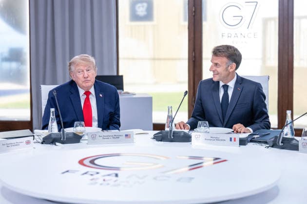 U.S. President Donald Trump attends a working lunch as part of the G7 summit in Evian, eastern France, on June 16, 2026. A G7 summit is scheduled to take place June 15–17 in the French town of Évian-les-Bains near Switzerland, and it will be attended by national leaders as well as the EU’s foreign policy chief and ministers from Brazil, Canada, the United Arab Emirates, and Turkey. Ammar Abd Rabbo Pool Bestimage Évian-les-Bains, France,detected_source_language  Copyright: xAmmarxAbdxRabbo Pool BestimagexAmmarxAbdxRabbo Pool Bestimagex