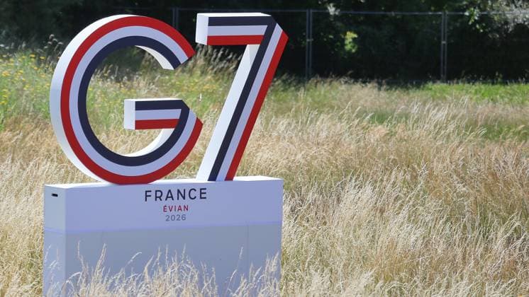 Frankreich, 16.06.2026: G7-Gipfel: Logo des Gipfels in Évian-les-Bains *** France, June 16, 2026 G7 Summit Logo of the summit in Évian-les-Bains,detected_source_language Copyright: xdtsxNachrichtenagenturx dts_123395