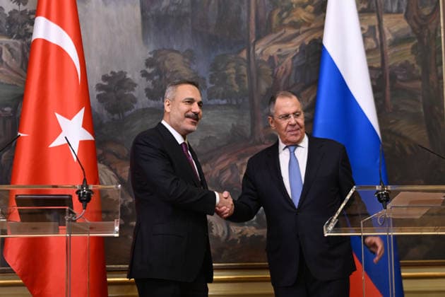 Turkish Foreign Minister Hakan Fidan in Russia MOSCOW, RUSSIA - JUNE 16: Turkish Foreign Minister Hakan Fidan (L) holds a joint press meeting with Russian Foreign Minister Sergey Lavrov (R) in Moscow, Russia on June 16, 2026. Sefa Karacan Anadolu Moscow Russia. Editorial use only. Please get in touch for any other usage.  Copyright: x2026xAnadoluxSefaxKaracanx
