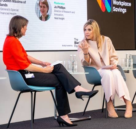 Londen, The Netherlands, 2026-06-16 11:34:30 LONDON, 16-06-2026, Queen Maxima at a roundtable discussion with financial service providers at Nationwide. The Queen is visiting London in her capacity as Special Advocate of the United Nations Secretary-General for Financial Health (UNSGSA). PHOTO: NLBeeld POOL Mischa Schoemaker Credit: NL Beeld Patrick van Emst  Copyright: xx x