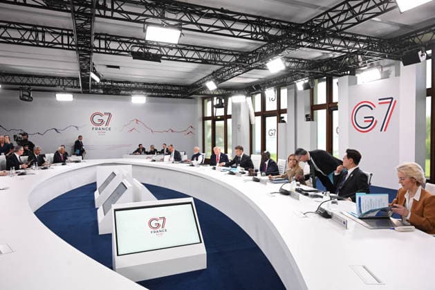 G7 Summit - Working Session International Investment Partnerships German Chancellor Friedrich Merz, India s Prime Minister Narendra Modi, U.S. President Donald Trump, French President Emmanuel Macron, Kenya s President William Ruto, Italian Prime Minister Giorgia Meloni, South Korea s President Lee Jae Myung, European Council President Antonio Costa, British Prime Minister Keir Starmer, Japanese Prime Minister Sanae Takaichi, Ursula von der Leyen President of the European Commission and other leaders attend working session with G7 leaders and outreach partners on international investment partnerships, during the G7 summit on June 16, 2026 in Evian-les-Bains, France. Leaders from the Group of 7 (G7) countries convened in Evian, France, near  Copyright: xAbdxRabboxAmmar ABACAx