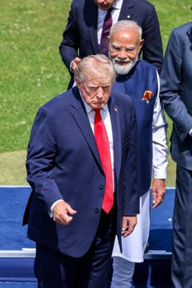 G7 Summit - Family Photo - Evian U.S. President Donald Trump and Indian Prime Minister Narendra Modi during a family photo at the G7 summit in Evian, France, on Tuesday June 16, 2026. Photo by Dominique Jacovides Pool ABACAPRESS.COM Evian France  Copyright: xJacovidesxDominique Pool ABACAx