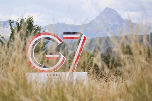 Frankreich, 16.06.2026: G7-Gipfel: Logo des Gipfels in Évian-les-Bains *** France, June 16, 2026 G7 Summit Logo of the summit in Évian-les-Bains,detected_source_language Copyright: xdtsxNachrichtenagenturx dts_123599