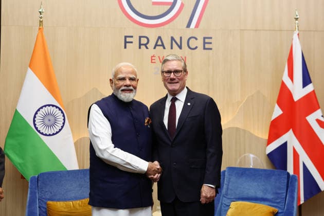 Prime Minister Keir Starmer attends G7 Leaders Summit in Evian 16 06 2026. Evian, France. Prime Minister Keir Starmer bilateral meeting with Narendra Modi, Prime Minister of India during day two of the G7 Leaders Summit with his wife Victoria, hosted by French President Emmanuel Macron in Evian., Credit:Ben Perry B66 Avalon France, Greater London, Evian, 10 Downing Street  Copyright: xBenxPerryx xB66x xAvalonx 1110576642