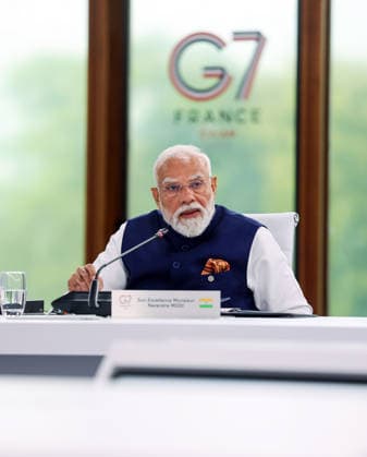 PM Modi participates in the Outreach Session on Forging new Partnerships and rebuilding international solidarity at the G7 Summit Evian, France , Jun 16 (ANI): Prime Minister Narendra Modi speaks at the Outreach Session on Forging new Partnerships and rebuilding international solidarity at the G7 Summit, in Evian on Tuesday. (DPR PMO ANI Photo) Evian France Copyright: xANIx ANI_20260616371