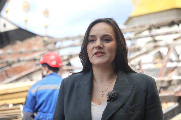 Deputy Prime Minister for Humanitarian Policy of Ukraine and Minister of Culture of Ukraine Tetiana Berezhna coordinates emergency repair works as she inspects damage done to the roof of the Dormition Cathedral at the Kyiv Pechersk Lavra, which was hit by a Russian drone during a massive attack on the Ukrainian capital on Monday night, June 15, Kyiv, Ukraine, June 16, 2026. The strike triggered a large-scale fire that covered about 800 sq m and damaged 80% of the roof structure. (Photo by Yuliia Ovsiannikova Ukrinform) Briefing on aftermath of Russian attack on cultural heritage sites of Kyiv  Copyright: xYuliiaxOvsiannikovax