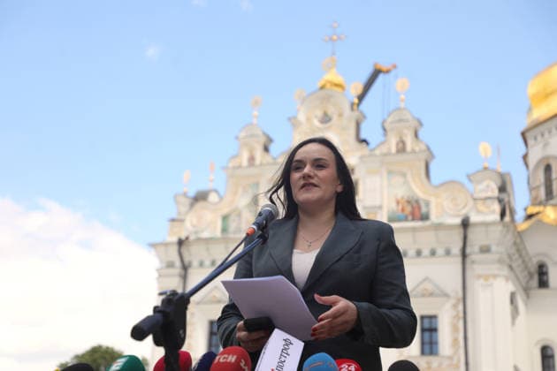 Deputy Prime Minister for Humanitarian Policy of Ukraine and Minister of Culture of Ukraine Tetiana Berezhna speaks during a briefing on the consequences of the Russian attack on cultural heritage sites at the Kyiv Pechersk Lavra National Preserve, Kyiv, Ukraine, June 16, 2026. During the briefing, speakers presented the first results of the damage assessment, outlined the losses, priority measures to eliminate the consequences, and further steps to restore the affected facilities. On the night of June 15, Russian troops launched a massive combined strike on the Ukrainian capital. At least five facilities of national importance and several of local significance sustained damage, including the Dormition Cathedral of the Kyiv-Pechersk Lavra,  Copyright: xYuliiaxOvsiannikovax