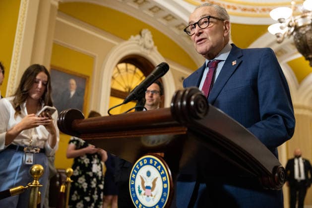 Senate Dems Post-Policy Luncheon Presser WASHINGTON, DC - JUNE 16: Senate Minority Leader Chuck Schumer (D-NY) speaks at a press conference with other members of Senate Democratic leadership following a policy luncheon at the U.S. Capitol in Washington, DC on June 16, 2026. Nathan Posner Anadolu Washington United States. Editorial use only. Please get in touch for any other usage.  Copyright: x2026xAnadoluxNathanxPosnerx