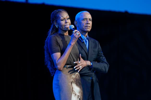 Former President Barack Obama and former first lady Michelle Obama speaking at a stakeholders event at the Obama Presidential Center, Tuesday, June 16, 2026, in Chicago, Illinois. The Obama Library officially opens to the public on Friday June 19, 2026. Pool  CHI2026061619 PabloxMartinezxMonsivais
