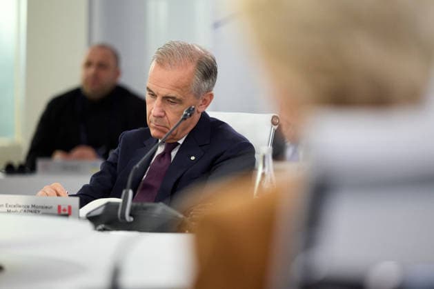 Canadian Prime Minister Mark Carney participates in a round table discussion at the G7 Summit in Evian, France, on Tuesday, June 16, 2026. Photo via Ukrainian Presidential Press Office  WAX2026061604 UKRAINIANxPRESIDENTIALxPRESSxOFFICE