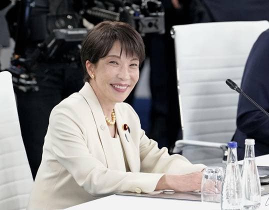 G7 summit in France Japanese Prime Minister Sanae Takaichi attends a working session on the second day of a three-day Group of Seven summit in Evian-les-Bains, France, on June 16, 2026.  A14AA0005619062P