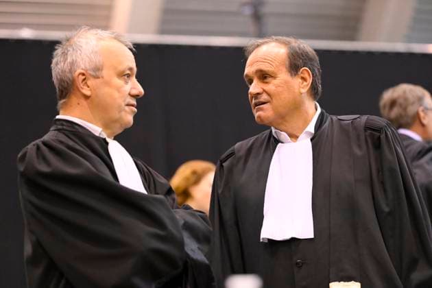 Sentencing Ruling In Paolo and Antonino Falzone Trial MONS, BELGIUM - JUNE 17 : Frank Discepoli, lawyer of Paolo Falzone and Jean-Philippe Mayence, lawyer pictured the day of the sentencing of the P. and A. Falzone trial : the trial concerns the Strépy-Bracquegnies tragedy of 2022, in which a car crashed into a carnival procession, killing seven people and injuring many others on June 17, 2026 in Mons, Belgium, 17 06 2026 Mons Belgium  Copyright: xPhilipxReynaersx