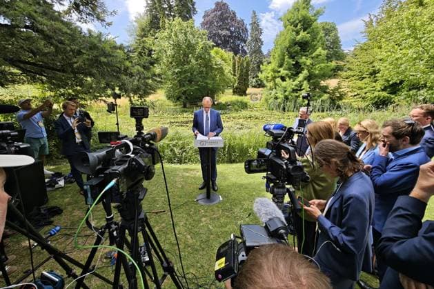 Évian-les-Bains, Frankreich, 17.06.2026: G7-Gipfel: Bundeskanzler Friedrich Merz (CDU) gibt am letzten Gipfeltag eine Pressekonferenz *** Évian-les-Bains, France, June 17, 2026 G7 Summit Copyright: xdtsxNachrichtenagenturx dts_123669