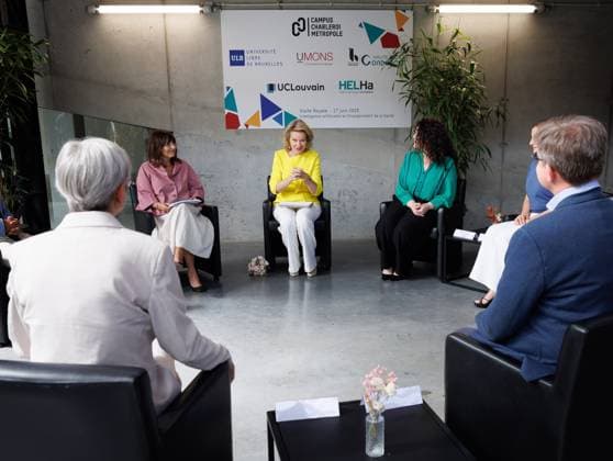 Queen Mathilde of Belgium pictured during a royal visit to the U-Charleroi Campus, on Wednesday 17 June 2026, in Charleroi. The Queen will see the initiatives developed by French-speaking universities and colleges in the field of artificial intelligence applied to the training of healthcare professionals.  BENOITxDOPPAGNE 177923535