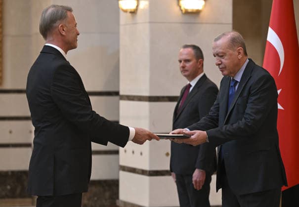 Turkish President Recep Tayyip Erdogan ANKARA, TURKIYE - JUNE 17: Turkish President Recep Tayyip Erdogan receives letter of credence from European Union Delegation Ambassador Aivo Orav (L) at the Presidential Complex in Ankara, Turkiye on June 17, 2026. Utku Ucrak Anadolu Ankara Turkey. Editorial use only. Please get in touch for any other usage.  Copyright: x2026xAnadoluxUtkuxUcrakx