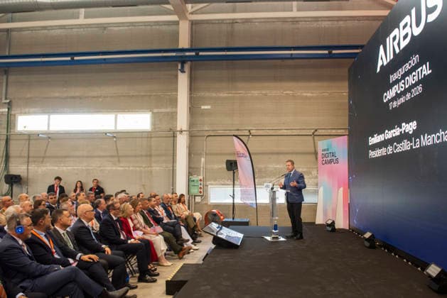 Page Inaugurates the New Airbus Digital Campus in Albacete The president of Castilla-La Mancha, Emiliano García Page, speaks during the inauguration of the new Airbus Digital Campus on June 17, 2026, in Albacete, Castilla-La Mancha, Spain. Airbus inaugurates its new Digital Campus, a center dedicated to training and the development of technological solutions for the aerospace sector. The facility strengthens the company’s industrial and innovation presence in Castilla-La Mancha. JUNE 17, 2026 Víctor Ferná Albacete, Castilla-La Mancha Albacete, Castilla-La Mancha, Spain,detected_source_language  Copyright: xVictorxFernandezx 7603767