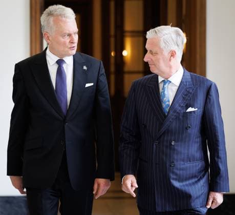 Lithuanian President Gitanas Nauseda, is welcomed by and King Philippe - Filip of Belgium prior to a meeting at the Royal Palace in Brussels on Wednesday 17 June 2026.  BENOITxDOPPAGNE 177931743