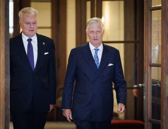 Lithuanian President Gitanas Nauseda, is welcomed by and King Philippe - Filip of Belgium prior to a meeting at the Royal Palace in Brussels on Wednesday 17 June 2026.  BENOITxDOPPAGNE 177931748