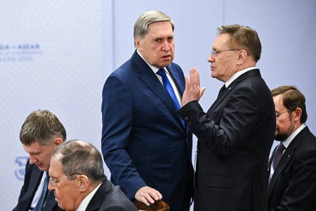 RUSSIA, REPUBLIC OF TATARSTAN - JUNE 17, 2026: Rosatom State Corporation Director General Alexei Likhachev and Russian President Putin s adviser Yuri Ushakov (R-L front) are seen at the 2026 Russia-ASEAN Summit at the Kazan Expo Exhibition Centre in Bolshiye Kabany, southeast of Kazan Russia  - ZUMAt113 20260617_zaa_t113_287 Copyright: xSergeixBobylevx