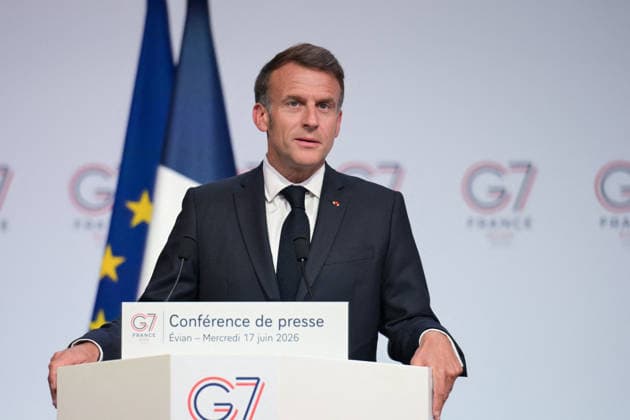 G7 Summit - Macron Closing Press Conference French President Emmanuel Macron speaks during the closing press conference of the G7 summit, in Evian, eastern France, on June 17, 2026. Photo by Ammar Abd Rabbo ABACAPRESS.COM Evian France  Copyright: xAbdxRabboxAmmar ABACAx