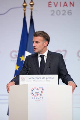 G7 Summit - Macron Closing Press Conference French President Emmanuel Macron speaks during the closing press conference of the G7 summit, in Evian, eastern France, on June 17, 2026. Photo by Ammar Abd Rabbo ABACAPRESS.COM Evian France  Copyright: xAbdxRabboxAmmar ABACAx