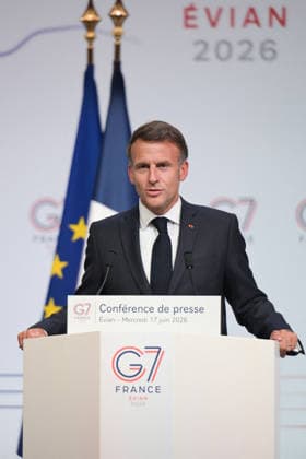G7 Summit - Macron Closing Press Conference French President Emmanuel Macron speaks during the closing press conference of the G7 summit, in Evian, eastern France, on June 17, 2026. Photo by Ammar Abd Rabbo ABACAPRESS.COM Evian France  Copyright: xAbdxRabboxAmmar ABACAx