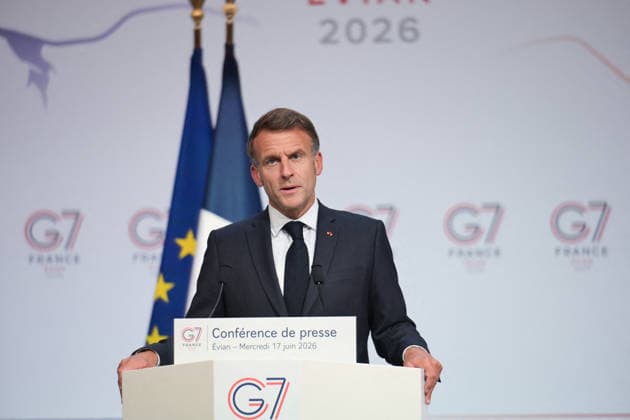 G7 Summit - Macron Closing Press Conference French President Emmanuel Macron speaks during the closing press conference of the G7 summit, in Evian, eastern France, on June 17, 2026. Photo by Ammar Abd Rabbo ABACAPRESS.COM Evian France  Copyright: xAbdxRabboxAmmar ABACAx