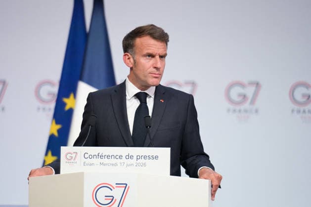 G7 Summit - Macron Closing Press Conference French President Emmanuel Macron speaks during the closing press conference of the G7 summit, in Evian, eastern France, on June 17, 2026. Photo by Ammar Abd Rabbo ABACAPRESS.COM Evian France  Copyright: xAbdxRabboxAmmar ABACAx