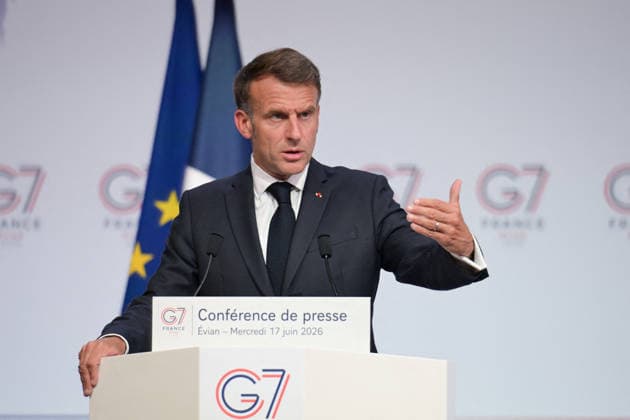 G7 Summit - Macron Closing Press Conference French President Emmanuel Macron speaks during the closing press conference of the G7 summit, in Evian, eastern France, on June 17, 2026. Photo by Ammar Abd Rabbo ABACAPRESS.COM Evian France  Copyright: xAbdxRabboxAmmar ABACAx