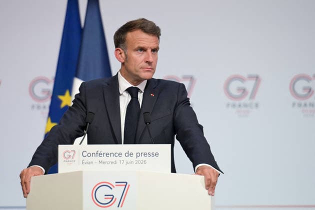 G7 Summit - Macron Closing Press Conference French President Emmanuel Macron speaks during the closing press conference of the G7 summit, in Evian, eastern France, on June 17, 2026. Photo by Ammar Abd Rabbo ABACAPRESS.COM Evian France  Copyright: xAbdxRabboxAmmar ABACAx