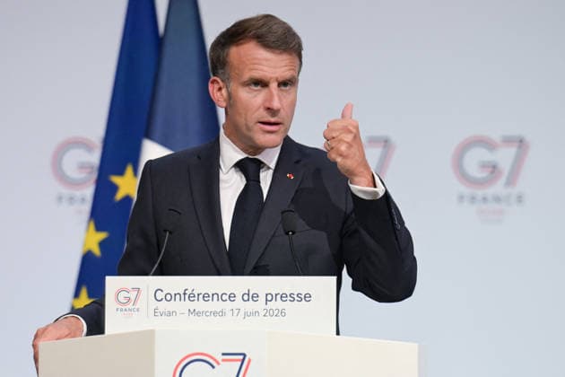 G7 Summit - Macron Closing Press Conference French President Emmanuel Macron speaks during the closing press conference of the G7 summit, in Evian, eastern France, on June 17, 2026. Photo by Ammar Abd Rabbo ABACAPRESS.COM Evian France  Copyright: xAbdxRabboxAmmar ABACAx